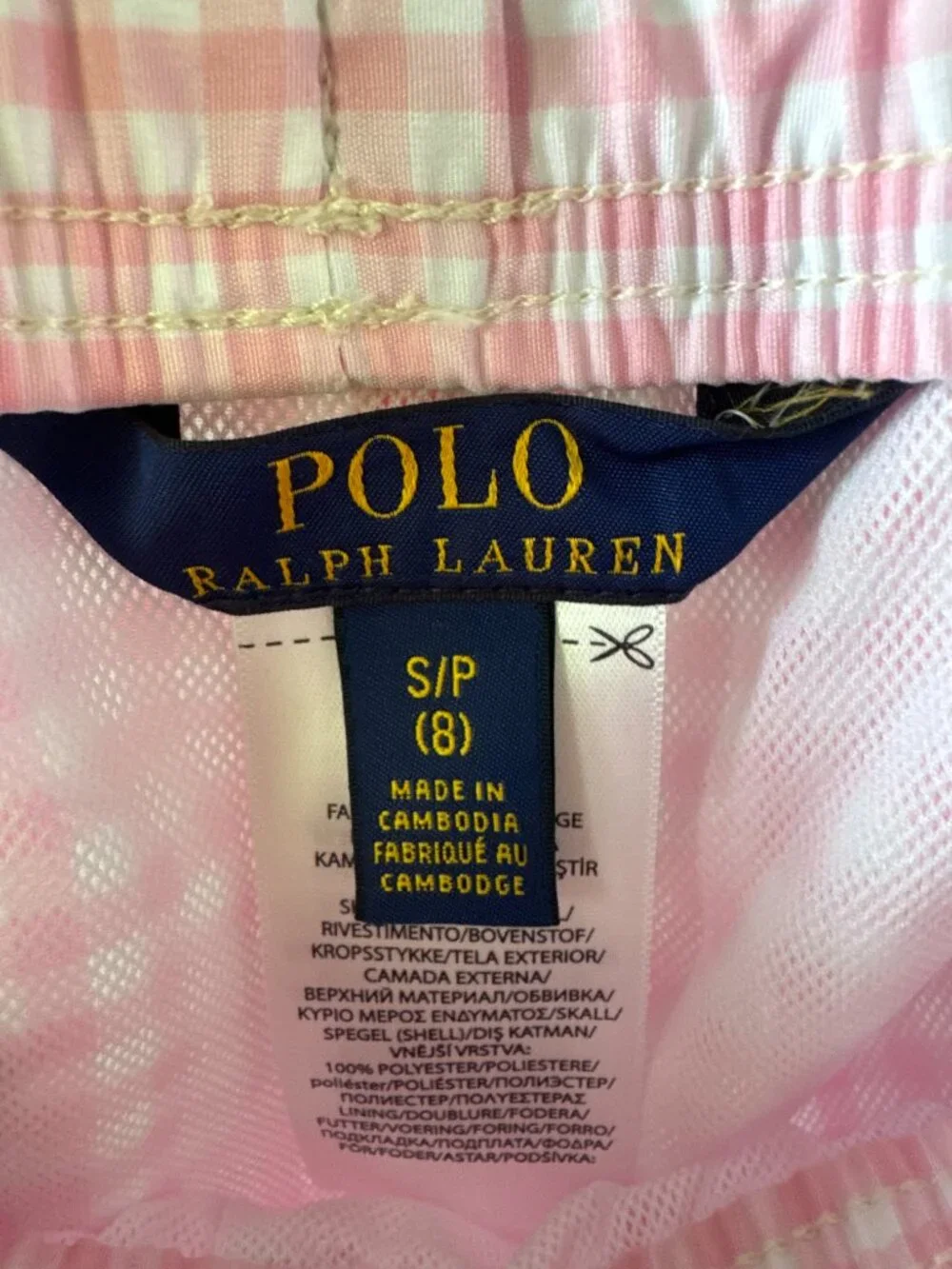 Polo Ralph Lauren Pink Gingham Swim Trunks Boys Size 8